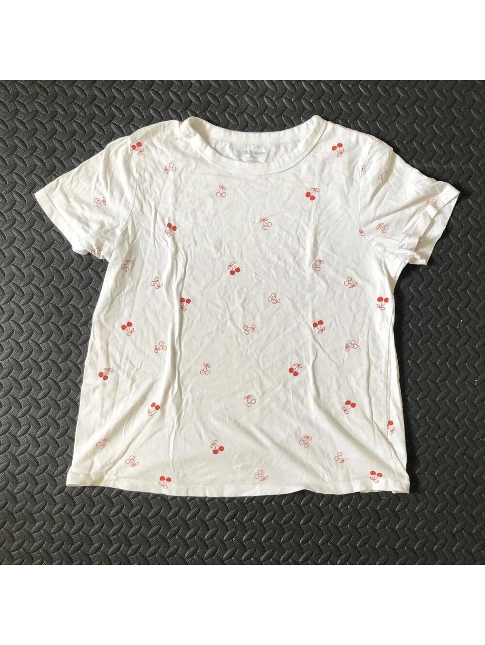 Old Navy White T-Shirt with Red Cherry Print Size Small